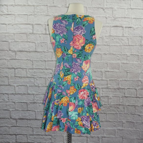 Vintage 90s Floral Mini Ruffle Dress - Picture 4 of 9